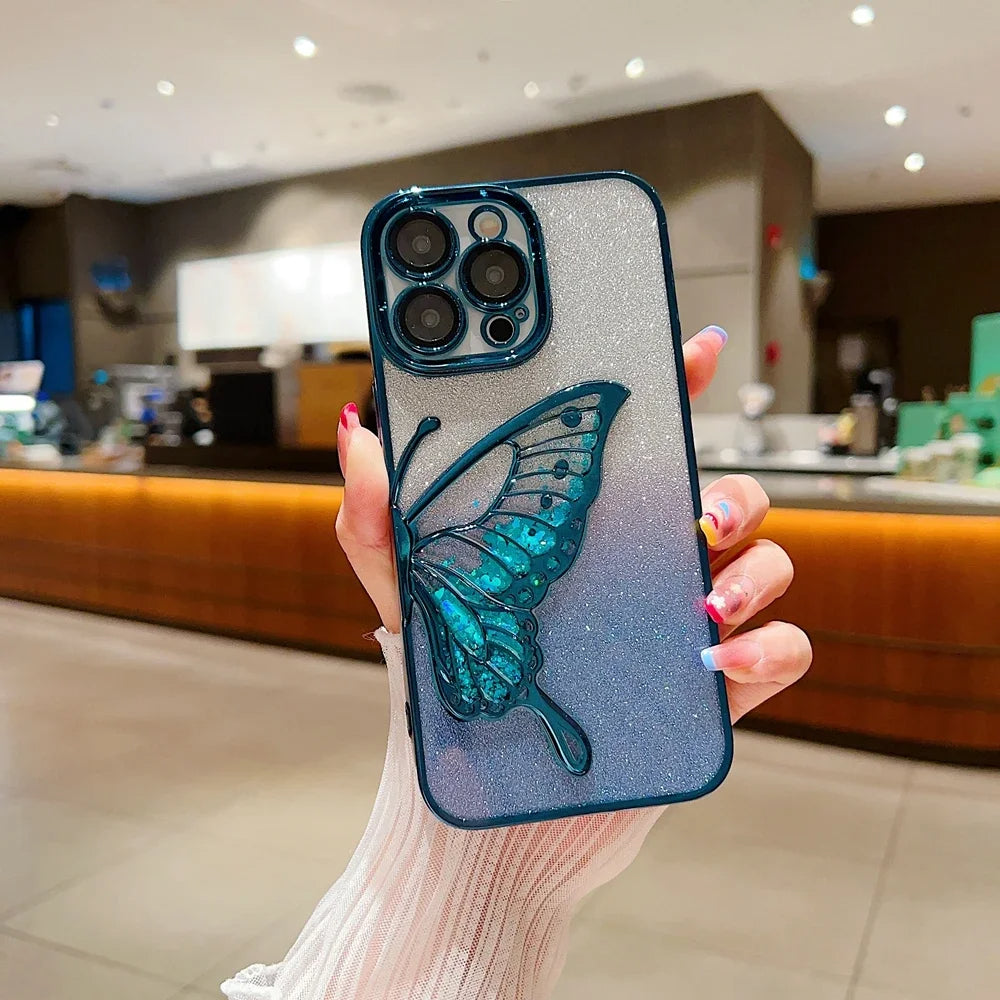 iPhone 14 Series Luxury 3D Glitter Butterfly Cute Case
